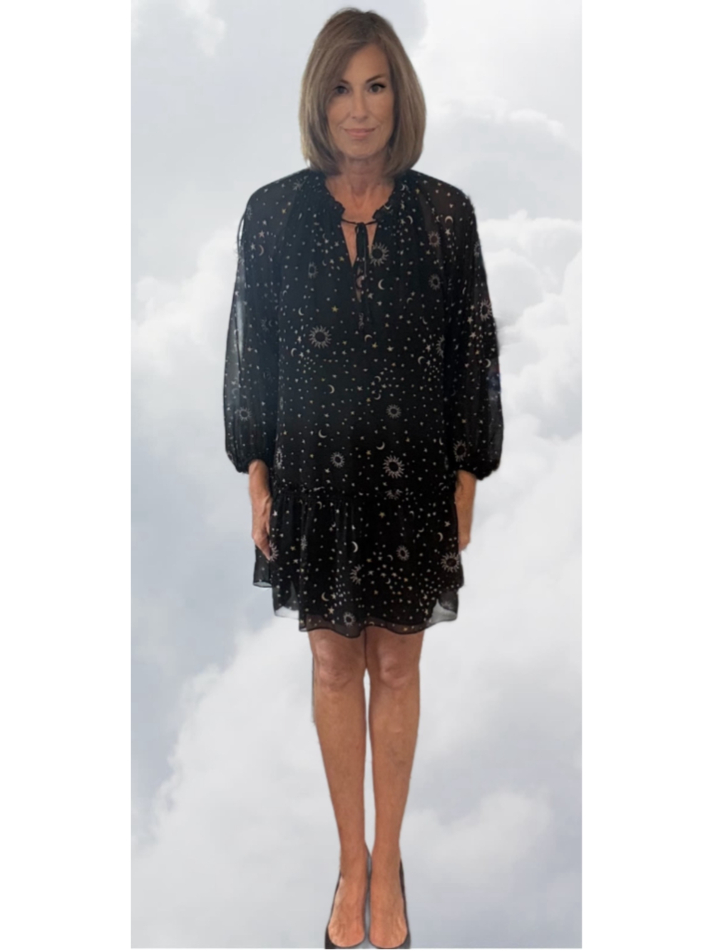 Derek Lam 10 Crosby Juno Celestial Print Trapeze Dress Black NWT Size 8